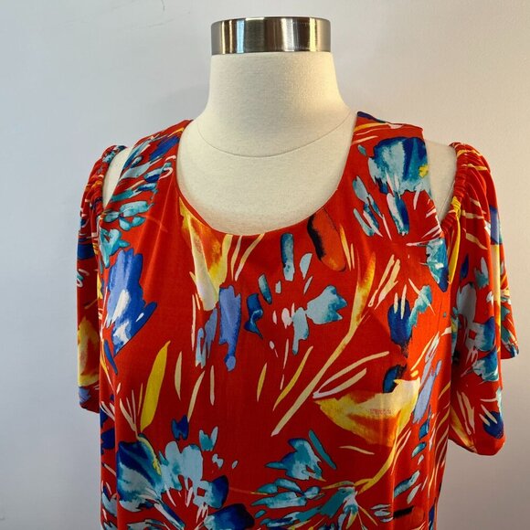 Luxology Women's Red Floral Cold Shoulder Mini Dress - Size 12 - Picture 2 of 5